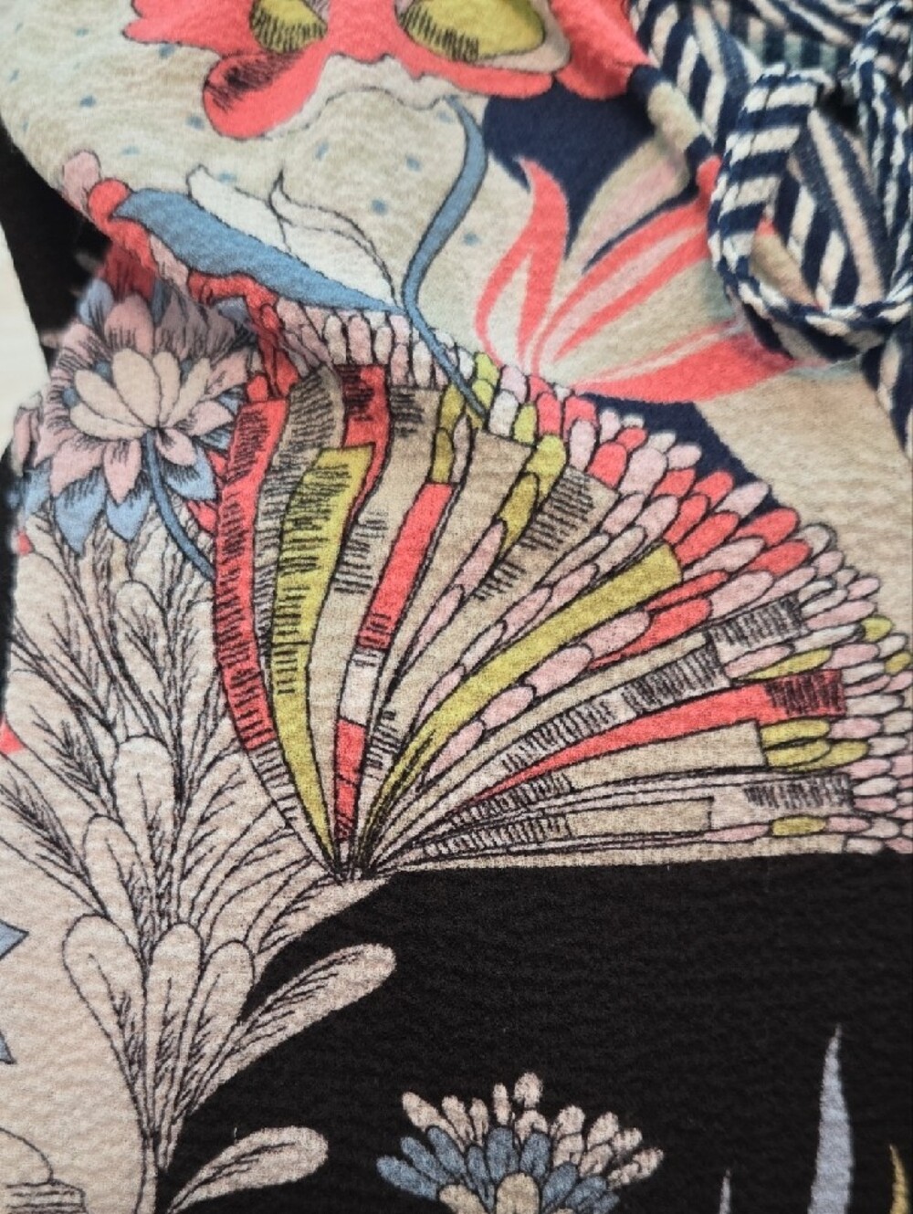 Multi Pattern Cold-Shoulder Tie-Neck Camisole with Ruffle Accents - Picture 9 of 9